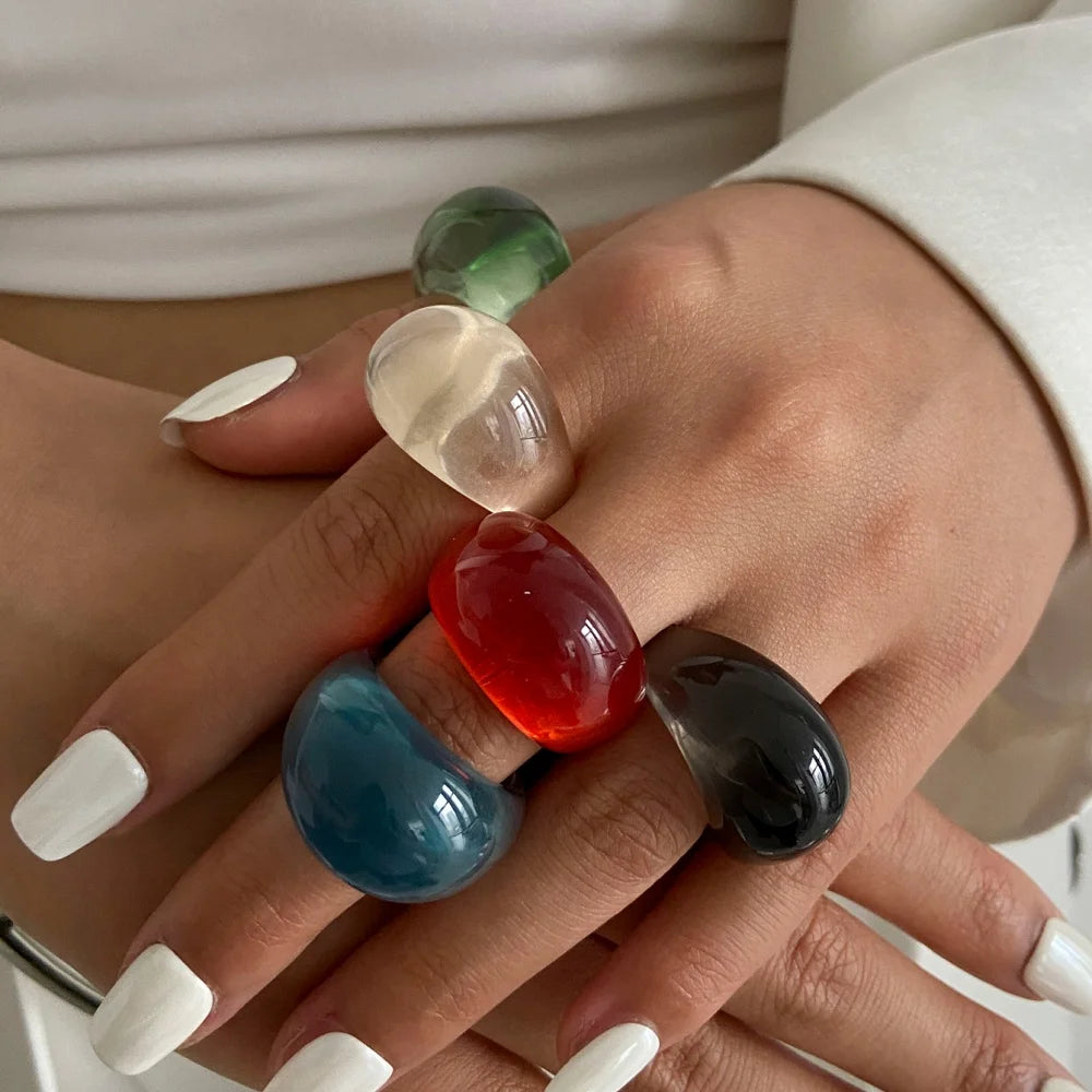 Cute Colorful Gradient Smooth Chunky Stacked Resin Rings for Women INS Lady Finger Ring Accessories Fashion Female Jewelry Gifts