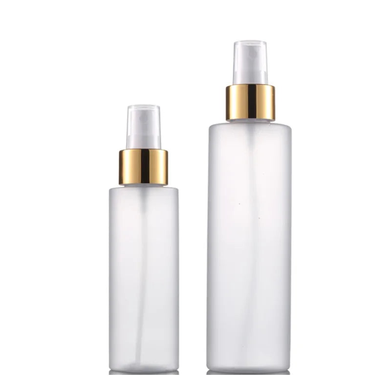 100ML 150ML 200ML PET Spray Bottle 5oz 7OZ Refillable Packaging Gold Silver Sprayer Flat Shoulder Empty Frost Plastic Bottle