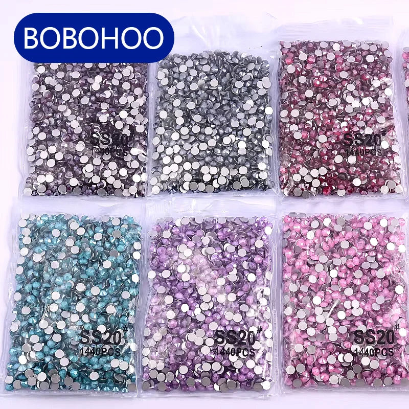 BOBOHOO Hot Sale Glass Rhinestone Mocha Silver Base Series Nail Beads Crystals Flat-back Rhinestones for Handbags Acid Hoodie