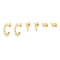 Luxury Pearl Earring Set C-shaped Hoop Studs Chain Earring Real Gold Plated Butterfly Design Jewelry Set for Women