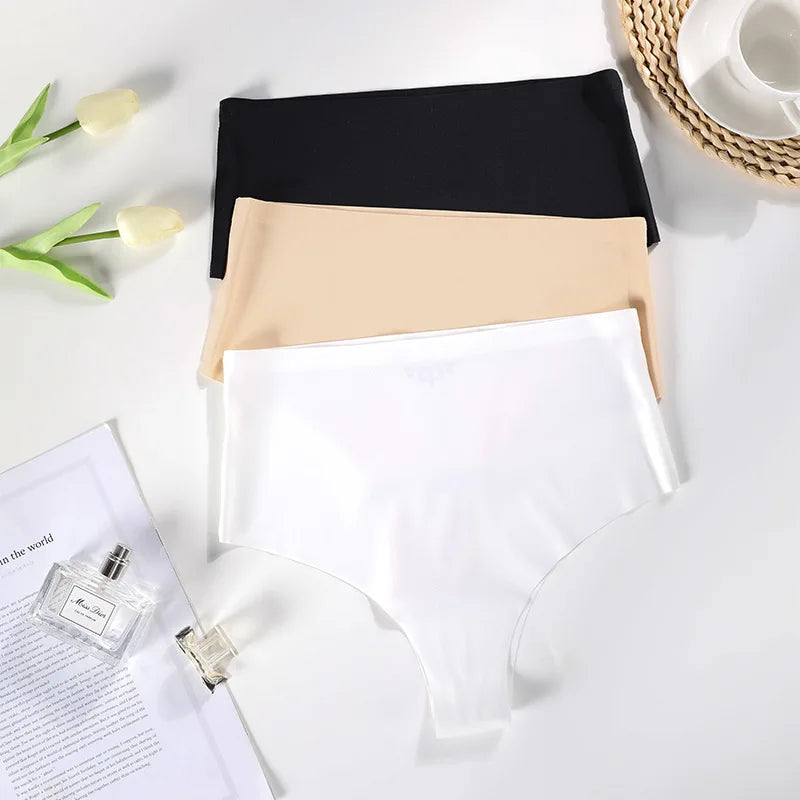 Custom Logo Wholesales Mid Waist One Pieces Ice Silk Invisible Bonded No Show Female Ladies Panties Seamless Women Underwear