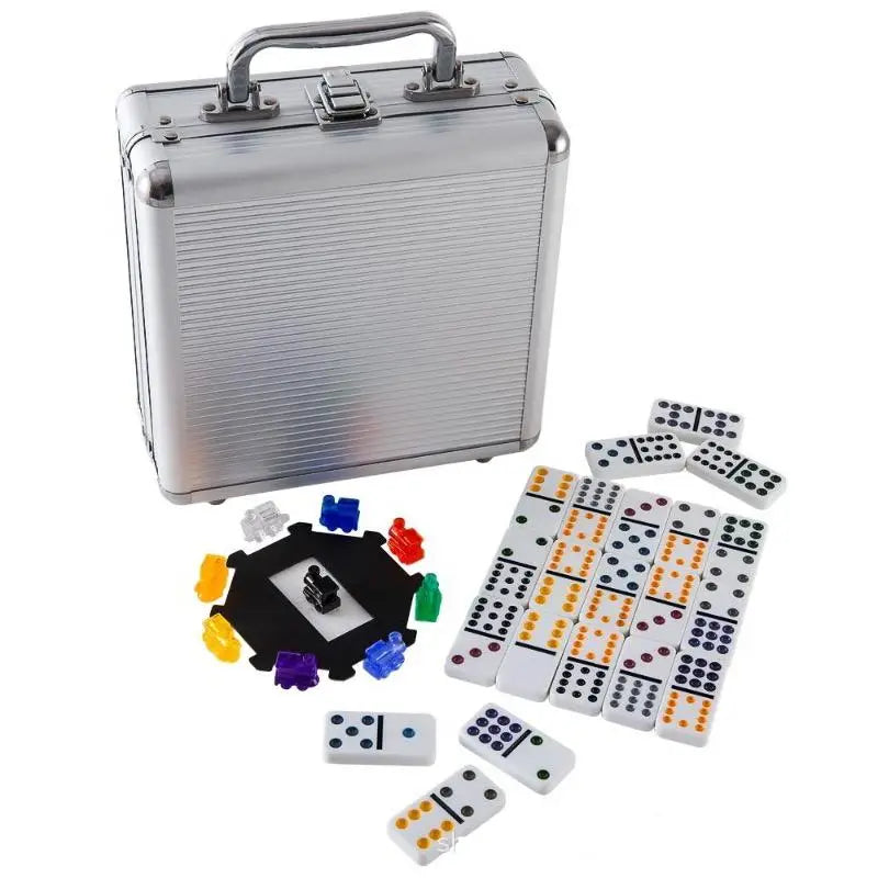 Mexican Train Dominoes Game for Travel 91 Tiles Double 12 Colored Dominoes Game Set with Aluminum Case for Families&Kids