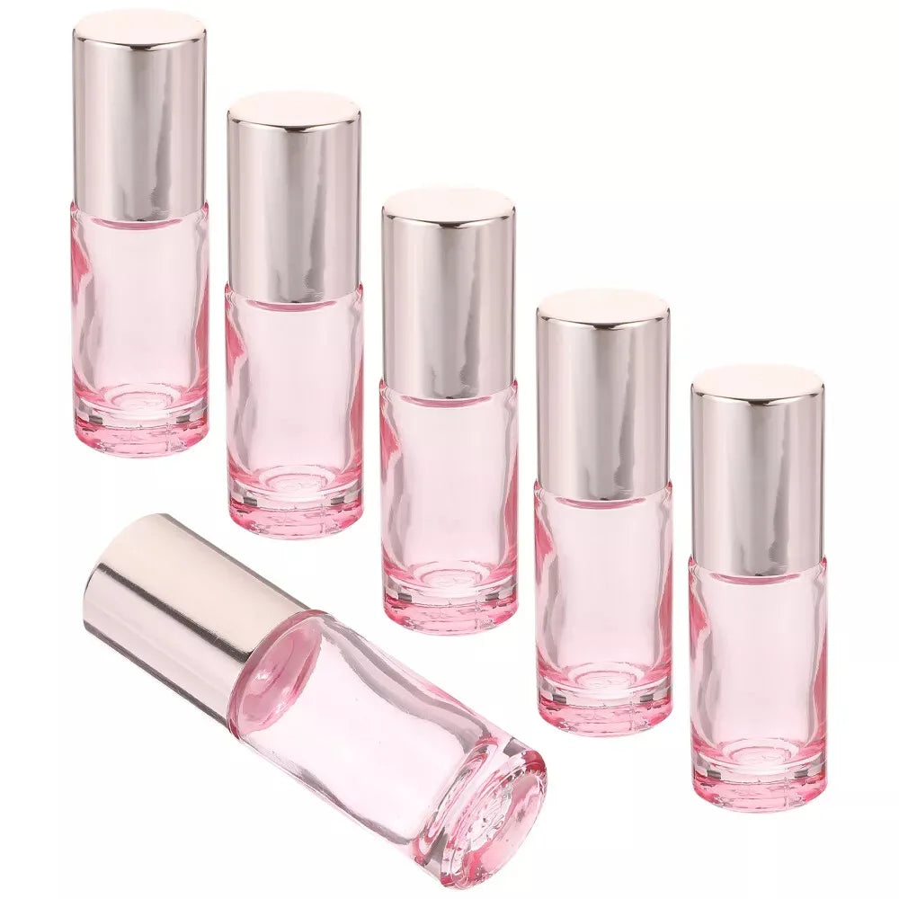 5ml Thick Bottom Cosmetic Bottle Clear Pink Fragrance Oil Bottles Glass Roll on Bottle With Plastic Lid