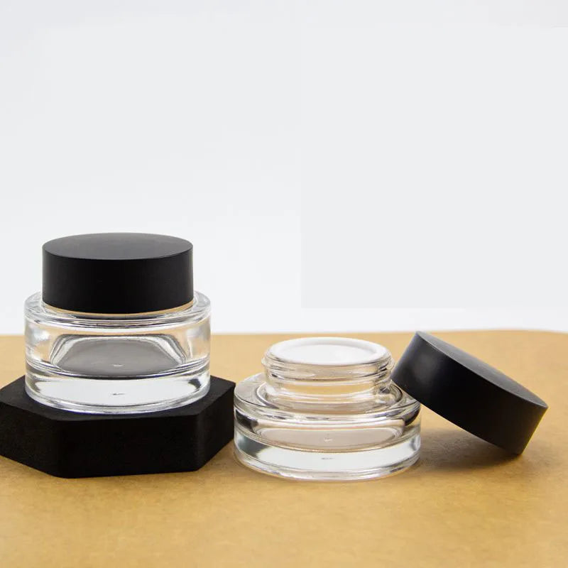 New Design 30ml 50ml Glass Cosmetic Cream Jar Serum Lotion Pump Bottle Thick Bottom Clear Plastic Cap for Skin Care Eye Cream