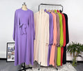 Middle East Abaya Suit Dress  Muslim Women's Clothing  Tied Waist  Loose Outer Garment  Long Robe