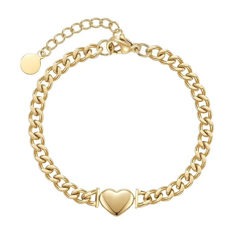 Fashion 18K Gold Plated Stainless Steel Jewelry Chain Heart Charm for Women Accessories Bracelet B212267