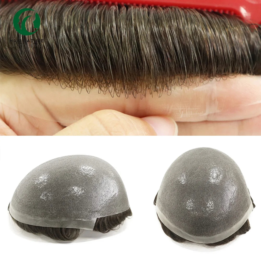 Thin Skin Toupee for Bald Men V Loop Front Rest Knotted Toupee Human Hair Looks Natural 0.08-0.1mm Skin Mens Hair Systems