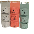 Wall Storage Simple Foldable Rectangle Cotton Linen Cartoon Three-pocket Connected Storage Hanging Bag Household Storage