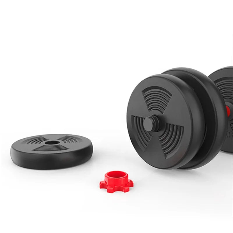 20kg Gongchuang Adjustable Dumbbell Set with Cement & Plastic Barbell and Kettlebell-Black