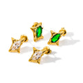 Fashion Jewelry 18K Stainless Steel Gold Plated Untarnished Elegant Green Zircon Irregular Stud Earrings