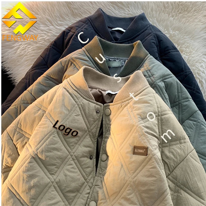 Fengway Custom High Street Fashion Warm Men Bomber Jacket Fall Winter Thicken Oversized Coat with Letterman Style Men's Jacket