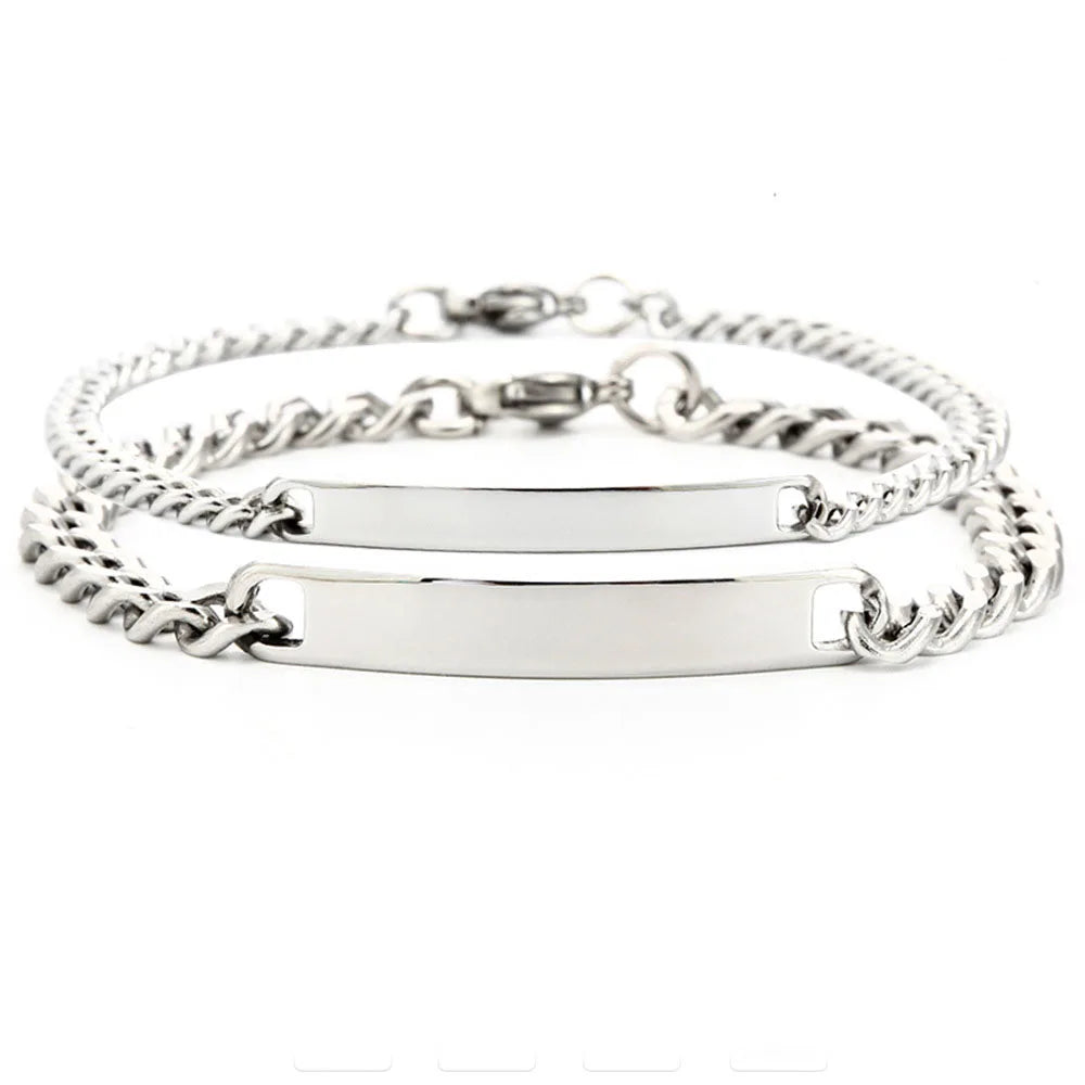 Adjustable Lovers Women CUSTOM LOGO Laserable ID Stainless Steel Blank Bar Charms Jewelry CUBA Chain Bracelet for Man Women Lady