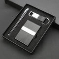 Classic Business Gift Set for Company Events Promotions Custom Logo Packaging Durable PU Leather Metal Pen Keychain Business