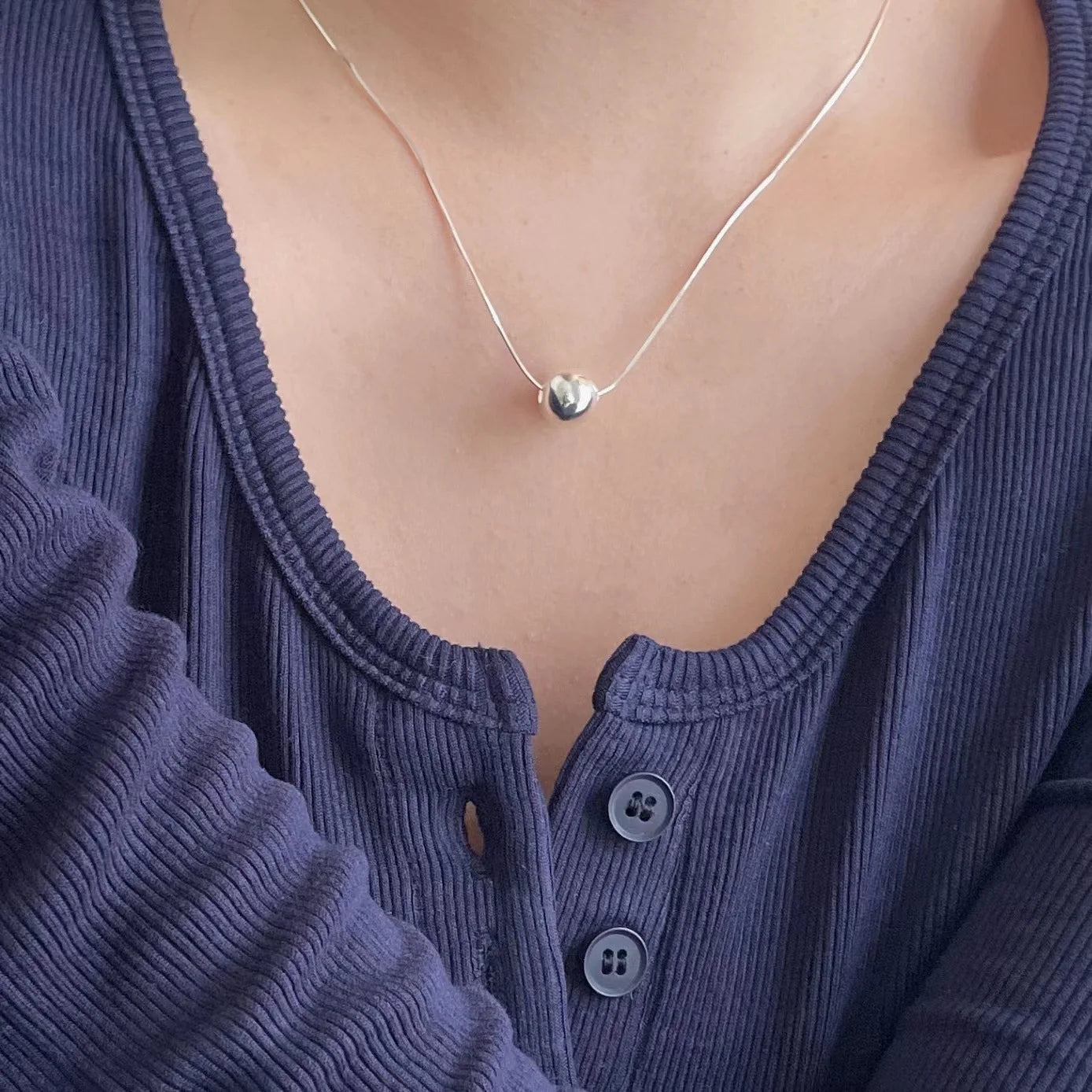 S925 Sterling Silver 10MM Ball Bead Necklace Pendant Snake Chain Choker Necklace Personality Necklaces for Women Fashion Jewelry