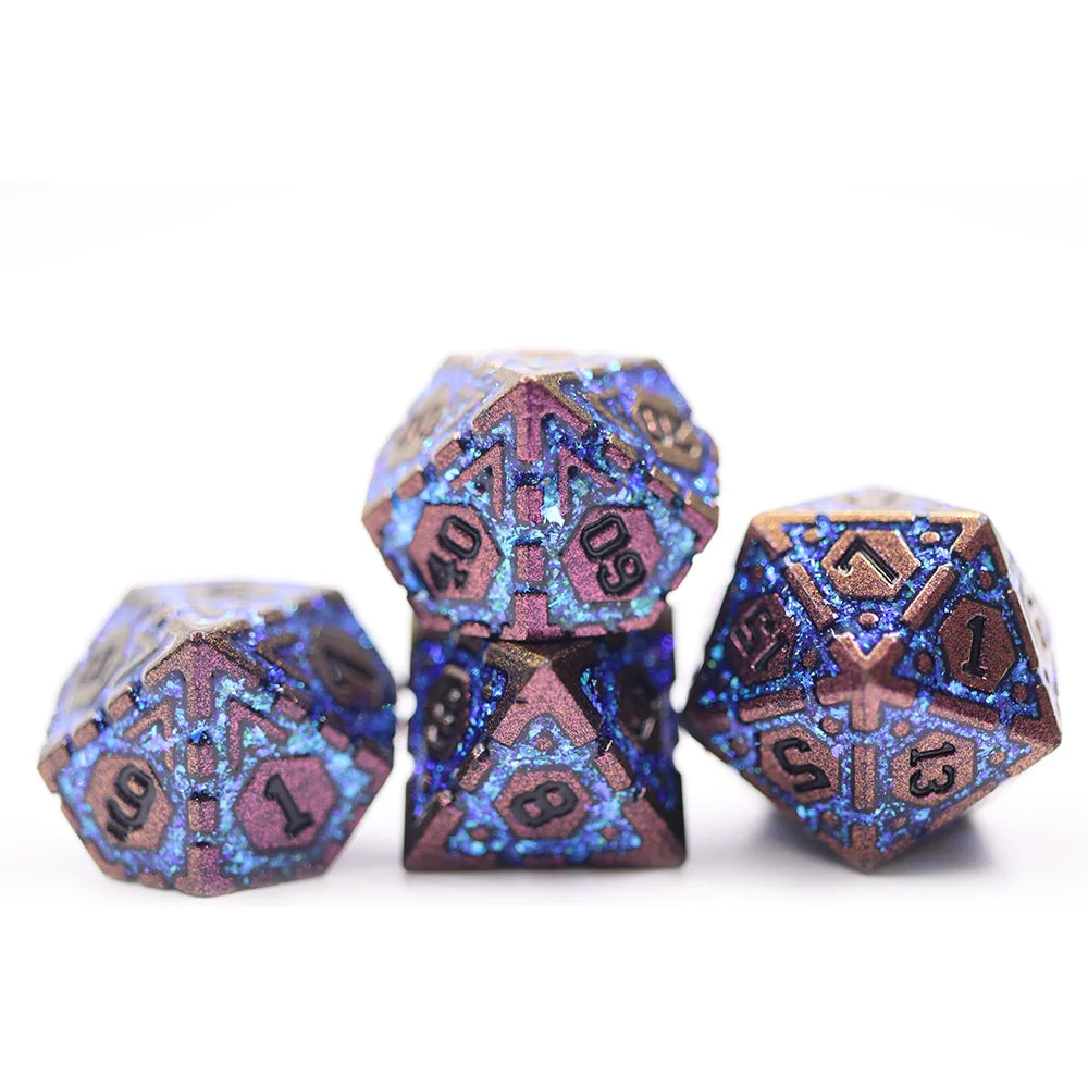 Low MOQ Custom Logo Blue Polygon Metal D4-D20 Side Dice 7PCS DND Rpg Dice Set