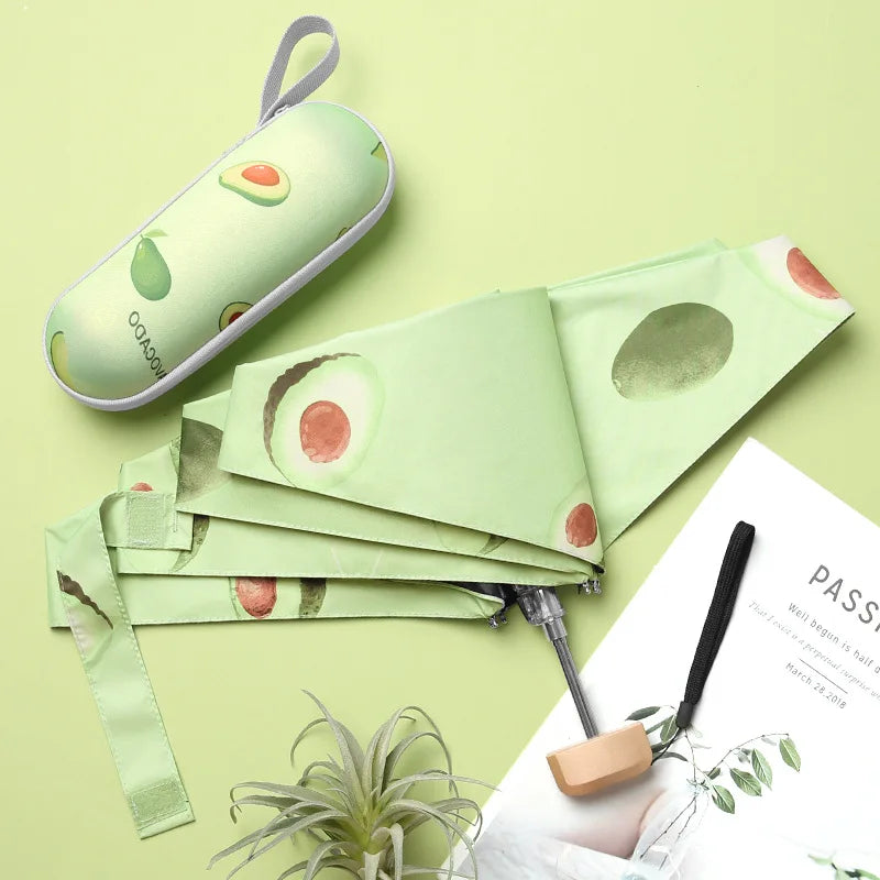 Wholesale Small 5 Fold Gold Handle Fruit Mini Capsule Umbrella