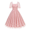 Dot Women's Vintage Elegant Summer Midi Dress Floral Embroidery Printed Short Sleeve U Collar Loop Cute Casual Sweet for Parties