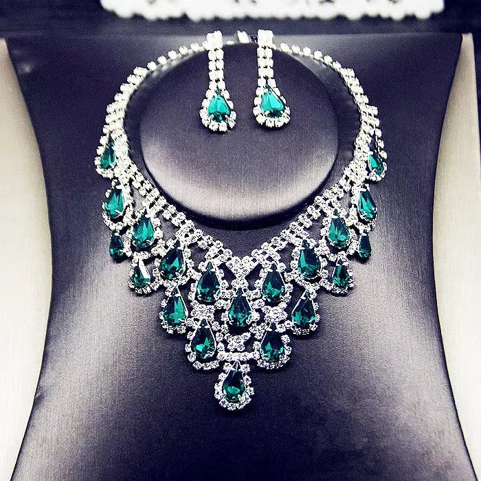 High Quality Wholesale Bridal Crystal Diamond Necklace Earring Jewelry Set Exquisite Wedding Dress Accessories
