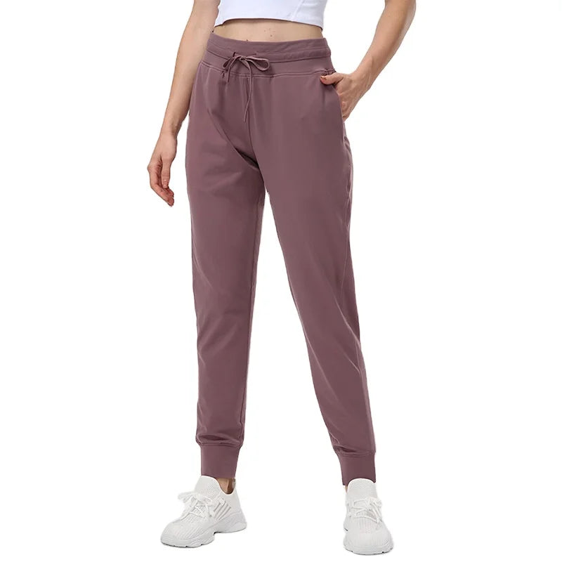2024  4 Way Stretch Fabric Elastic Waistband With Drawstring Women Running Sport Jogger With Pockets