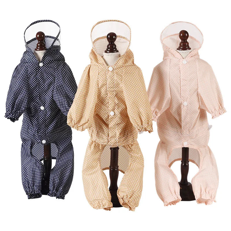 Wholesale 4 Leg Waterproof Black Dot Small Pet Trench Dog Rain Coat