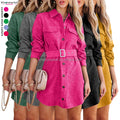 Wholesale Ladies New Autumn Shirt Dress Long Sleeve Button Pockets Belt Waist Corduroy Lady Elegant Casual Women Dresses