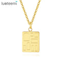 SP-LAM Gold Necklace Square Stainless Steel Chain Christmas Unique Pendent Indian Pendant Necklace