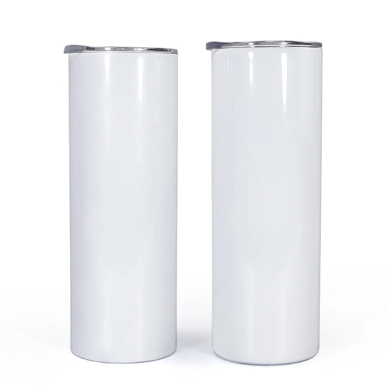 Ready to Ship Custom logo 20 oz Skinny Stainless Steel 20oz Sublimation Blank Straight Flat Bottom Edge Tumbler with Straw