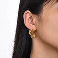 Fashion  Circle Wavy Shaped Earring 18K Gold Plated Stainless Steel Earrings Resistant Rust Jewelry for Women