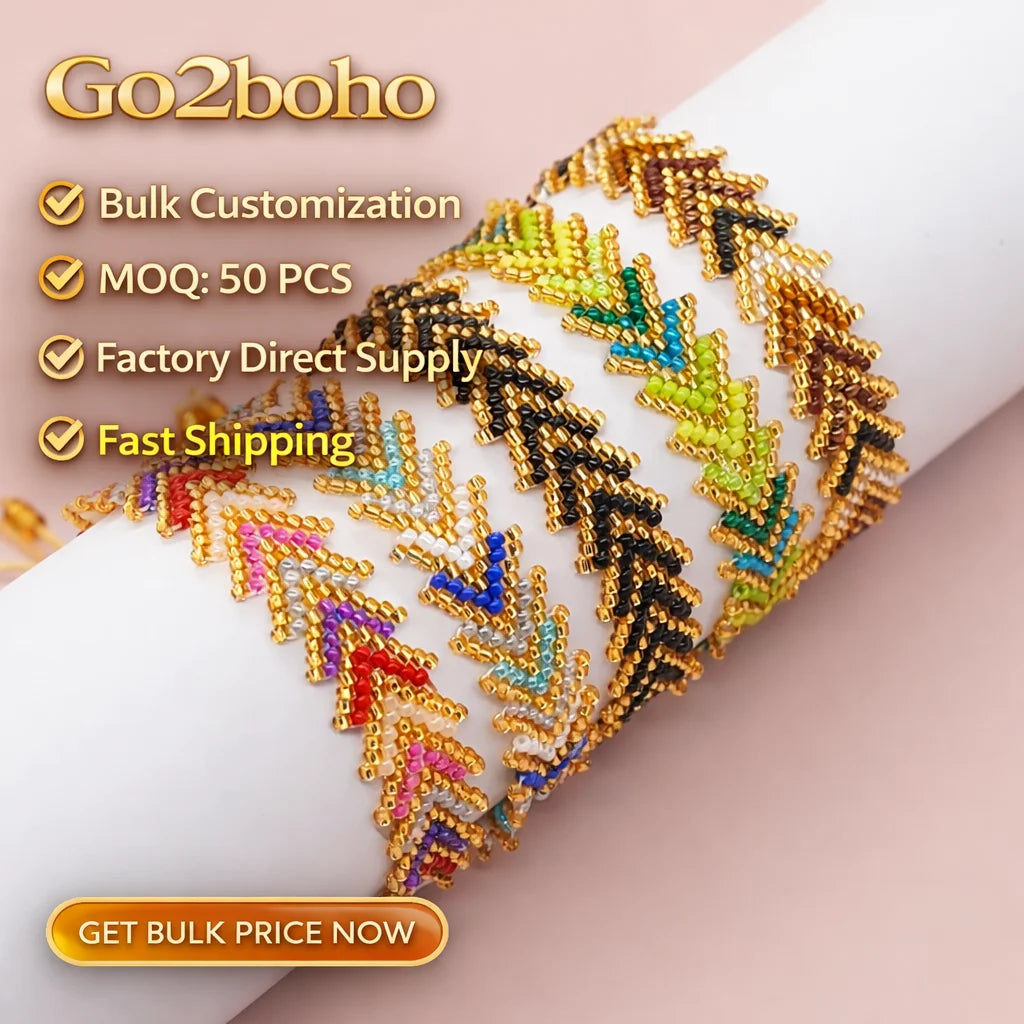 Go2boho Braided Woven Boho Beaded Bracelet Mexican Beach Colorful Arrow Dainty Handmade Glass Beads Women's Pulsera Jewelry