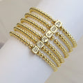 Factory Wholesale Initial Bracelets 18K Real Gold Square Zircon 26 Letter Copper Beads Flexible Elastic Cord Bracelet Stacking