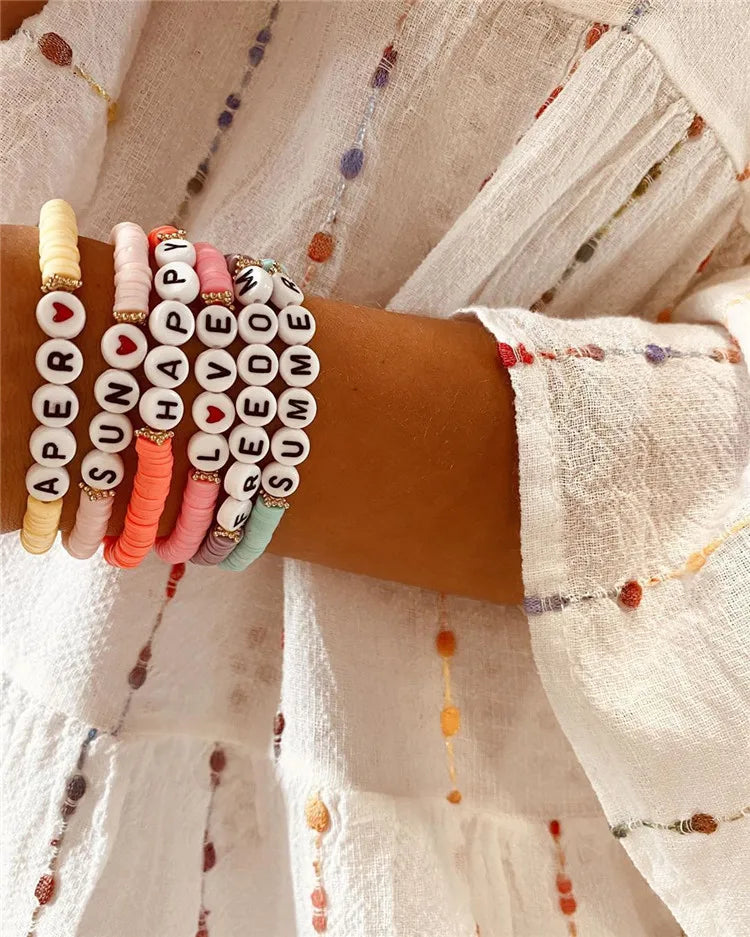 Wholesale China Factory Custom Stone Women Bohemia Crystal Clay Beaded Luxury Charm Bracelets Lucky Beads Bracelet