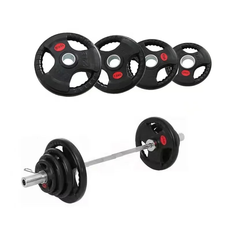 Hot Style Gym Equipment Barbell Plate Black Three Hole Rubber Coated Weight Plates