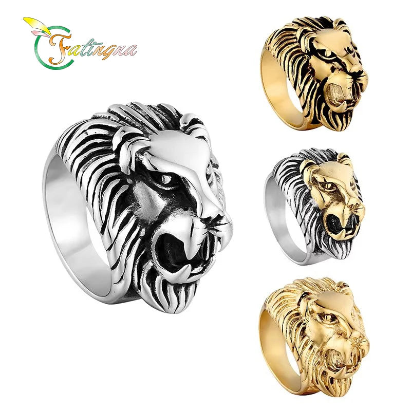 Fatingna Factory Direct Sales Vintage Titanium Steel Lion Wolf Head Ring Stainless Steel Faucet Ring Tiger Cheetah Animal Ring
