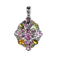 Dazzling Rhodium Plated Silver 925 Jewelry Natural Tourmaline Flower Pendant for Women Anniversary Gift