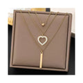 Fashion Stainless Steel Multilayer Gold Plated Necklace Geometric Pendant Crystal Zircon Love Heart Necklace for Women