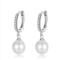 Dainty 925 Silver Gold Plated Zircon Hoop Drop Pearl Earring Jewelry for Women Ladies