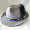 German Bavarian Grey Felt Alpine Oktoberfest Costume Hat W/Feather
