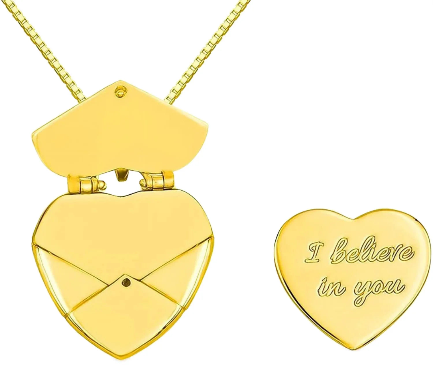 Custom Name Letter Photo 18k Gold Heart-Shaped Envelope Box Chain Trendy Gold Plated Pendant Necklace Stylish Jewelry Accessory