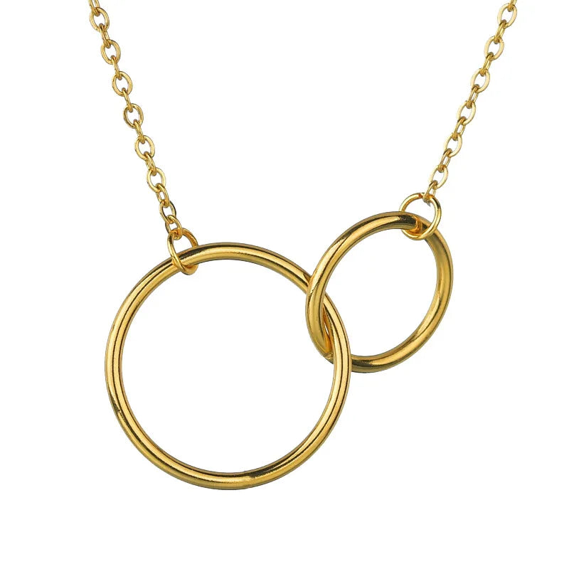 Wholesale Double Circle Link Ring Circle Interlocking  Friendship Stainless Steel Pendant Necklace