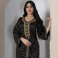 Factory Wholesale Ladies Long Dress for Ramadan Black with Hot Stamping Gold Arabic Print Elegant Muslim Clothing