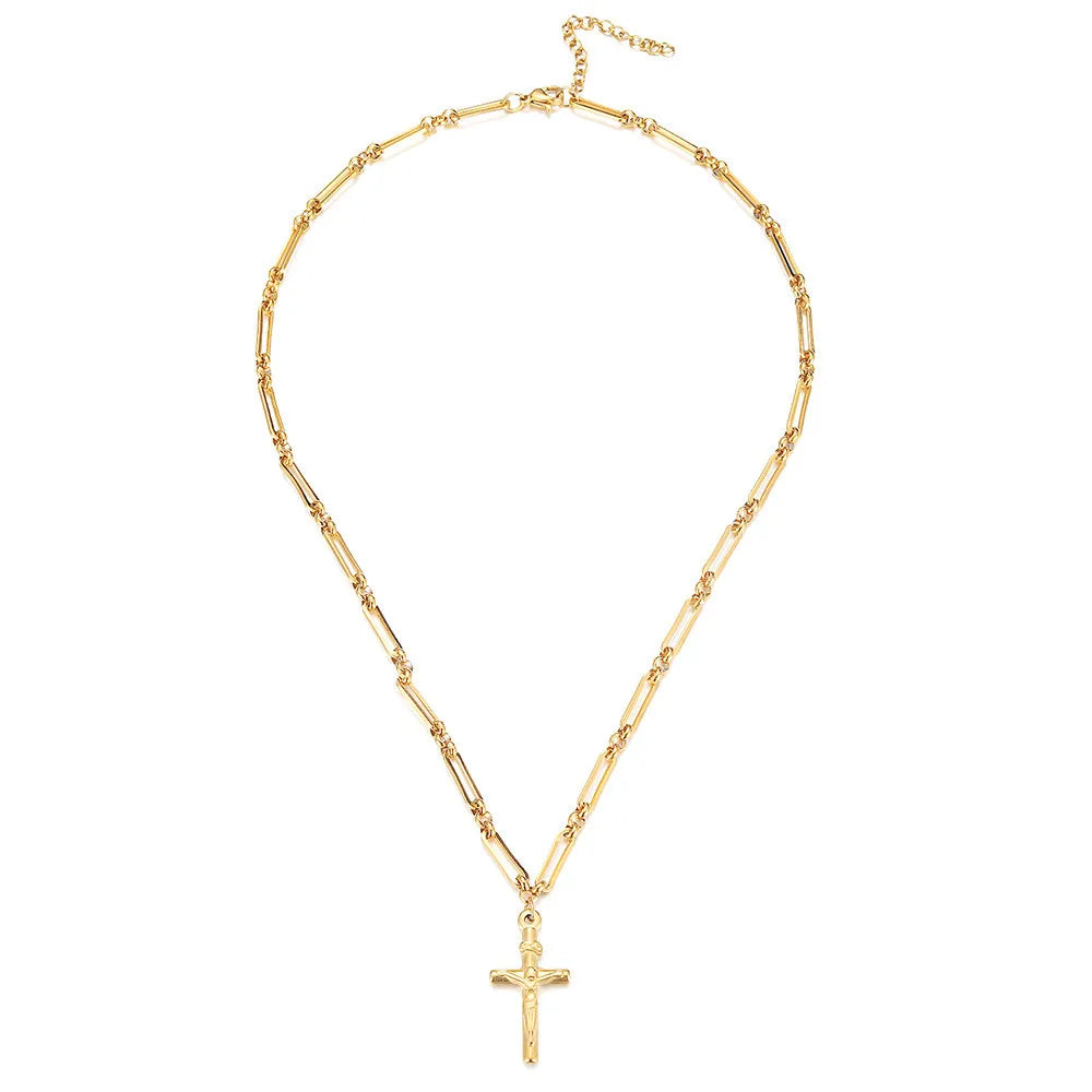 Luxury Chunky Gold Jewelry Stainless Steel Zircon Cross Woman Chain Necklace