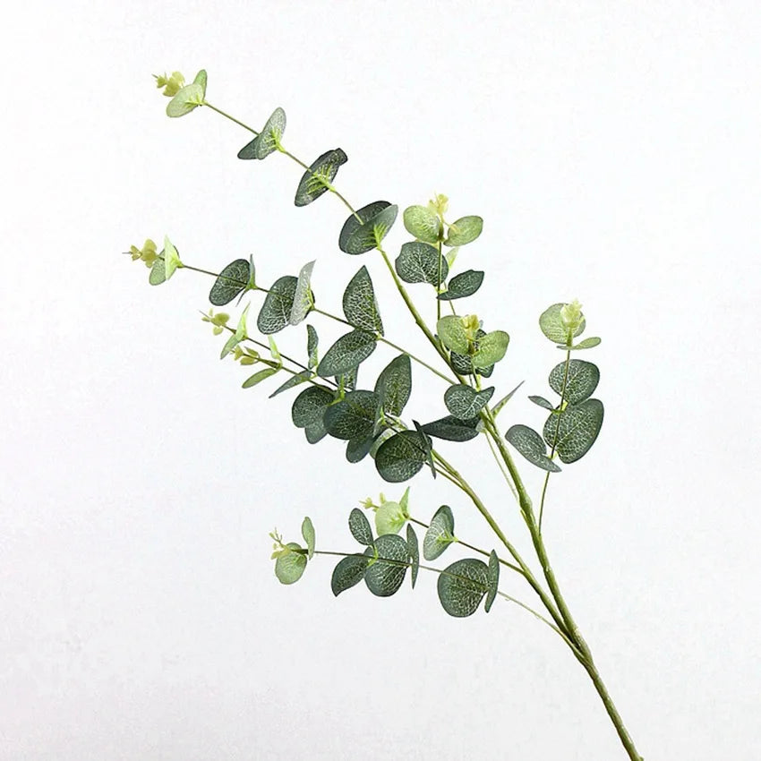 H0753 Fake Plant Stem Leaves Plastic Silk Fabric Real Touch Eucalyptus Artificial Flowers Greenery Eucalyptuse Branch for Decor