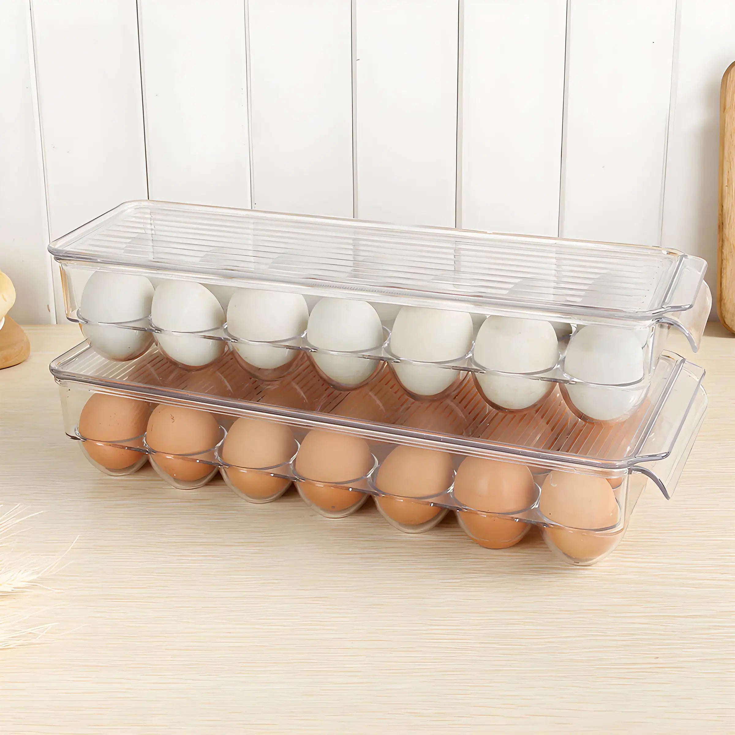 14-Egg Capacity Clear Plastic Fridge Organizer Lid Kitchen Storage Container With Handles for Food Storage Refrigerator