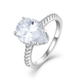 Sparkling Zirconia Bridal Engagement Jewelry Luxury Rhodium Plated 925 Sterling Silver Pear Shaped Solitaire Ring for Women