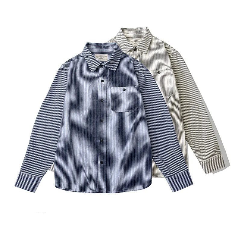 Autumn Mens Clothes New Style Men Shirts High Quality Vintage Style 100% Cotton Twill Denim Shirts Men Blue Striped Long Sleeved