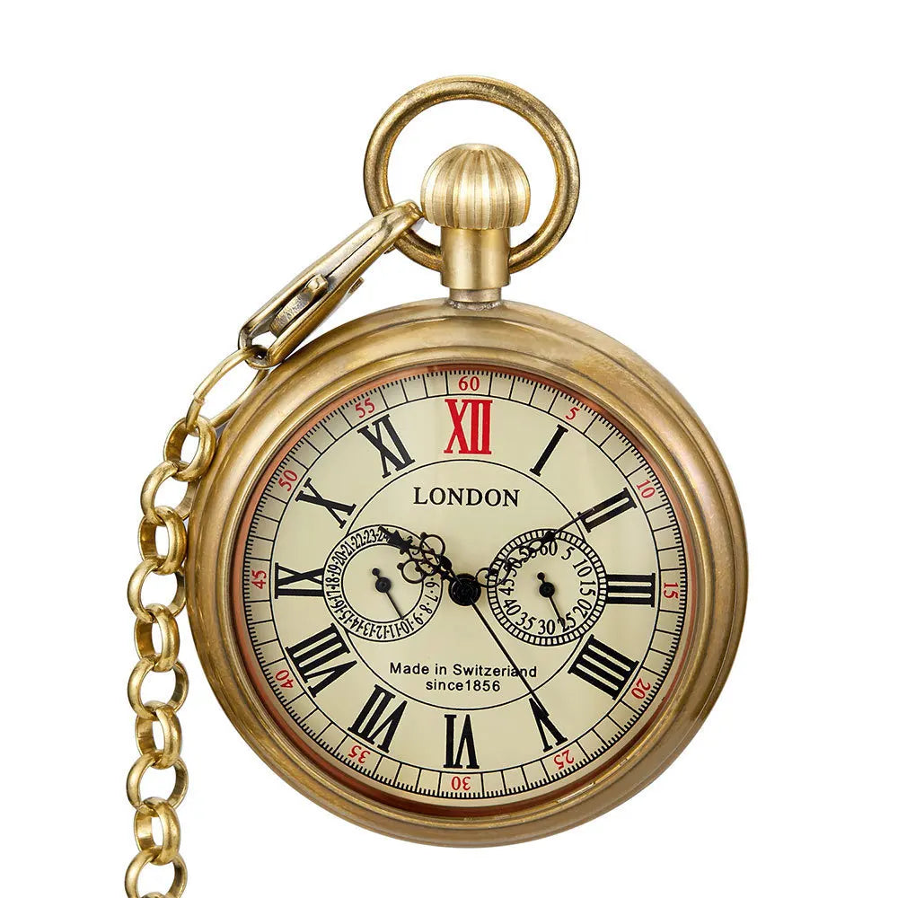 Antique Chain Mechanical Watches Hand Winding Brass Roman Mechanical Pocket Watches
