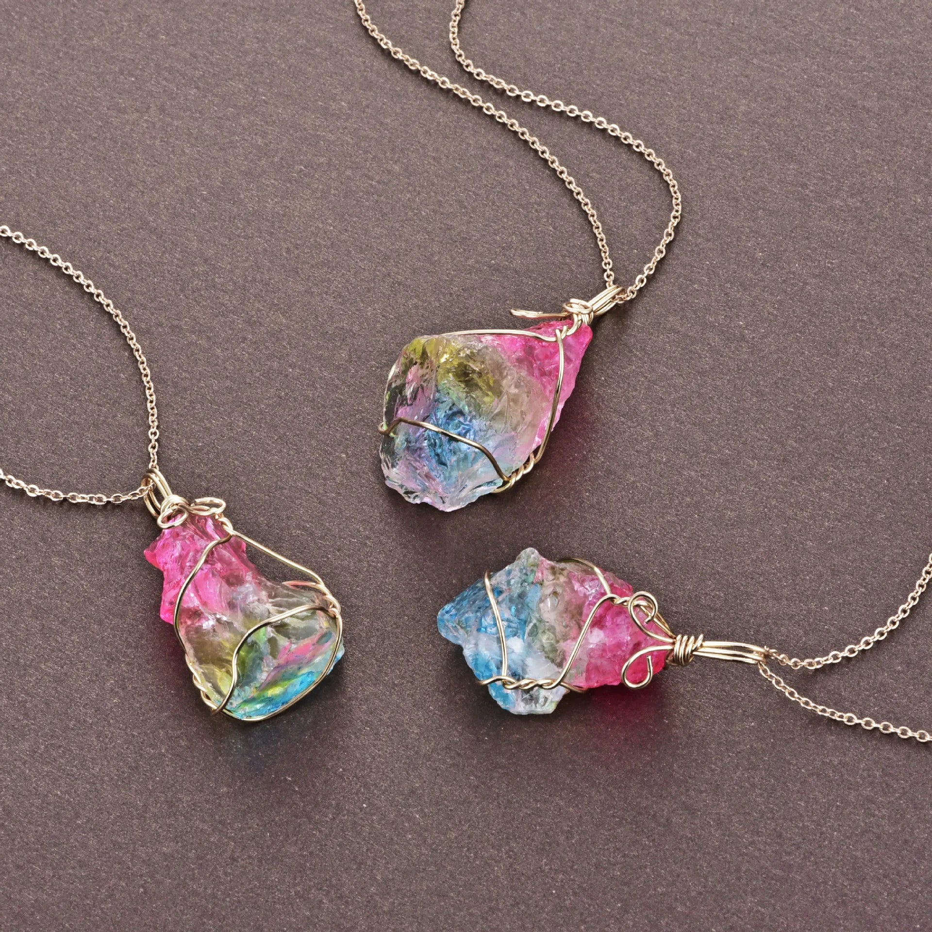 SC New Chakra Crystal Necklace Transparent Chakra Necklace Wire Wrapped Colorful Stones Orgone Chakra Necklace for Women Men