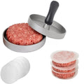 Custom Logo Non-Stick Aluminium Hamburger Press Outdoor Meat Patty Maker Mold for BBQ Barbecue Grill with Wax Paper