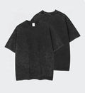 Custom Logo Heavy Oversized Loose Knitted T-shirt Black Mens Distressed 100% Cotton Plain Tee Thick Blank Vintage Wash