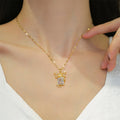 Wholesale New Titanium Steel 18k Gold Plated Women Luxury Square Diamond Butterfly Bow Necklaces